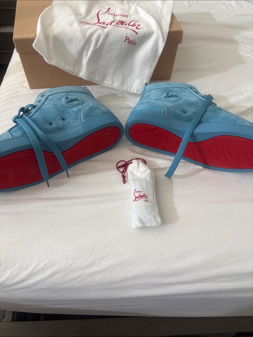 Christian Louboutin Men’s Light Blue Suede High-Top Boots - Picture 3 of 5
